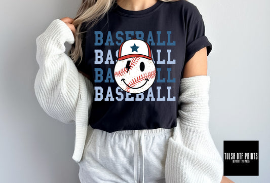 DTF BASEBALL STACKED SMILEY TRANSFER