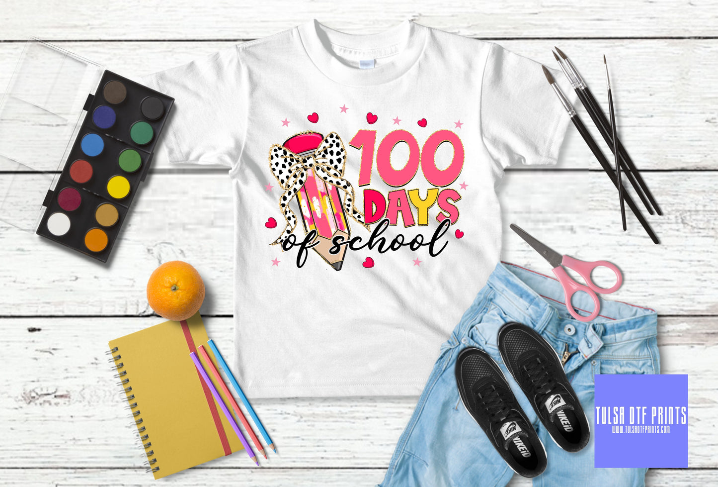 DTF 100 DAYS OF SCHOOL BRUSHSTROKES PENCIL TRANSFER
