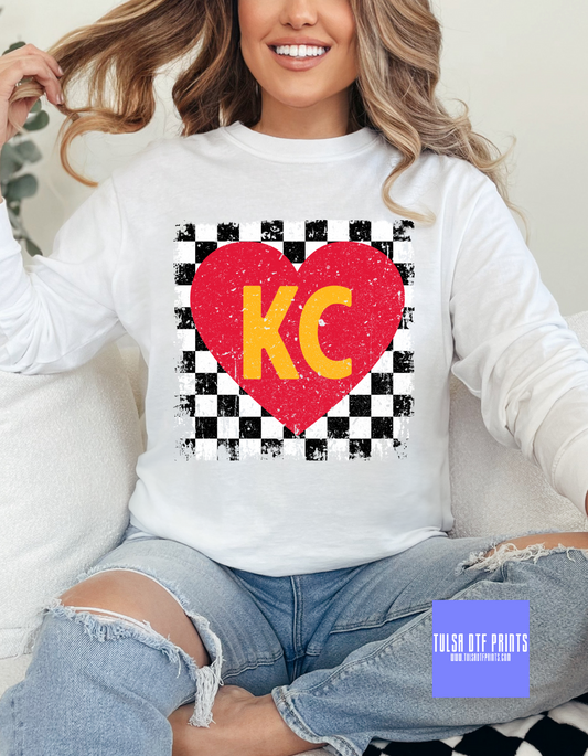 CHECKERED KC RED HEART DTF TRANSFER