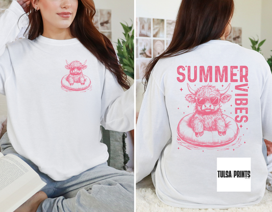 DTF SUMMER VIBES PINK HIGHLAND TRANSFER