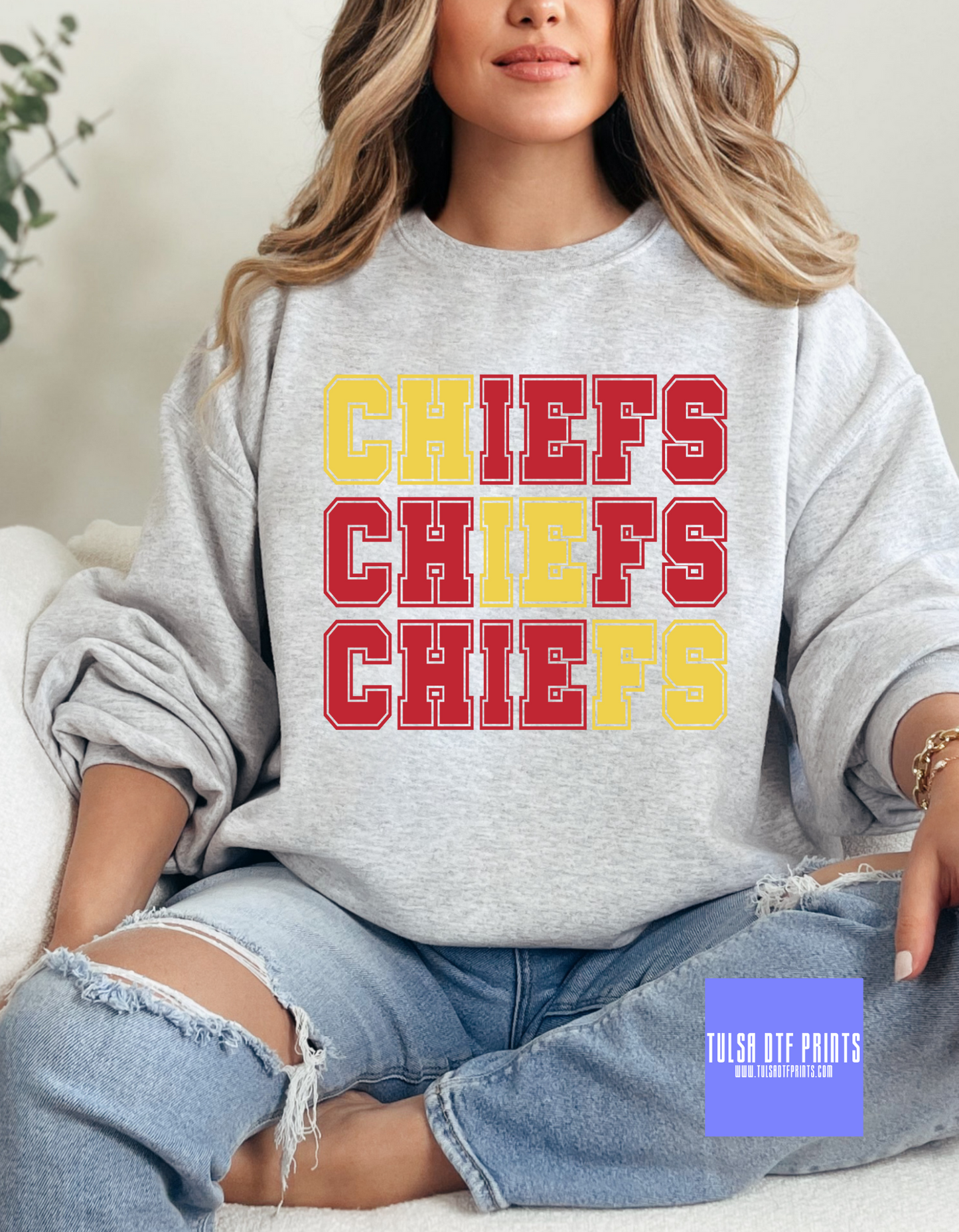 CHIEFS VARSITY STACKED RED/YELLOW DTF TRANSFER