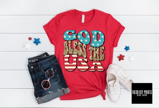 DTF GOD BLESS THE USA FAUX GLITTER TRANSFER