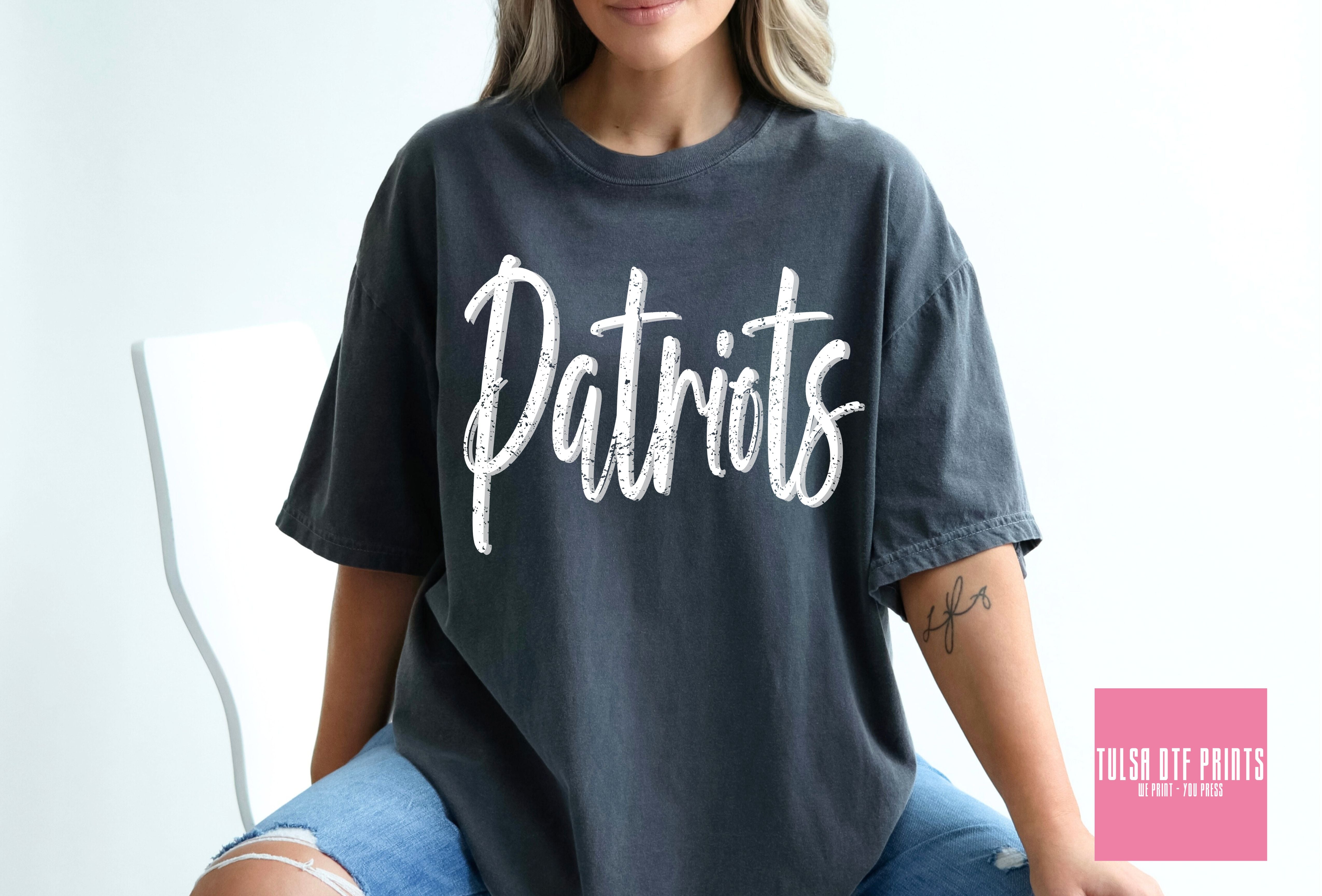 DTF PATRIOTS CURSIVE SHADOW GAME DAY TRANSFER – Tulsa DTF Prints