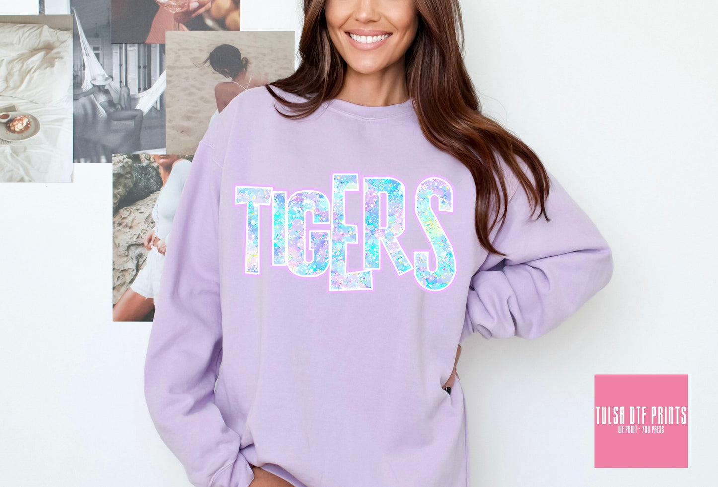 DTF TIGERS FAUX GLITTER HOLO GAME DAY TRANSFER