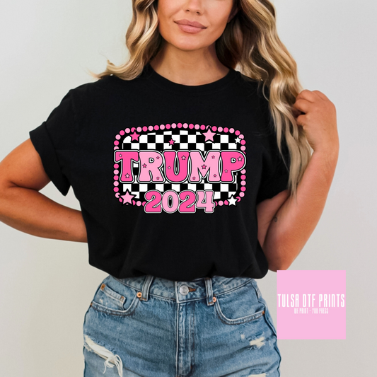 PINK TRUMP 2024 CHECKERED DTF