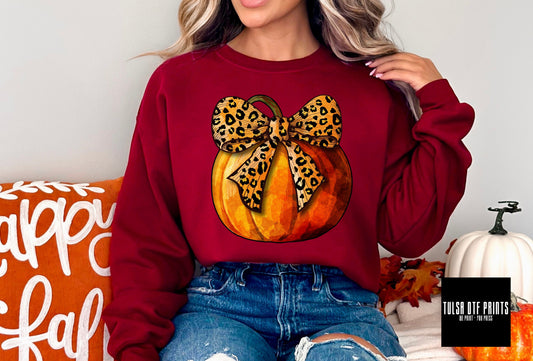 DTF PUMPKIN W/ LEOPARD BOW TRANSFER