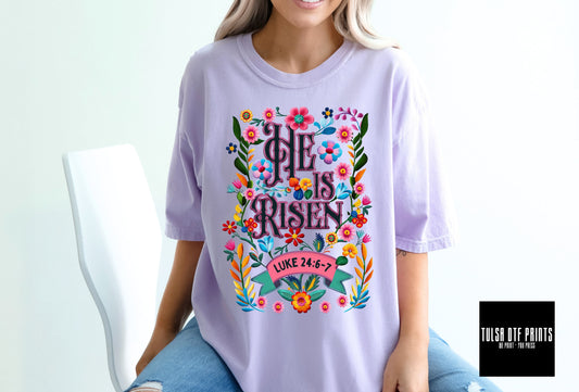 DTF HE IS RISEN FLORAL FAUX EMBROIDERY TRANSFER
