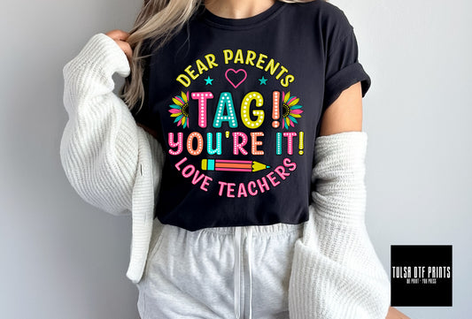 DTF TAG YOU'RE IT PARENTS FUNKY NEON FONTS TRANSFER