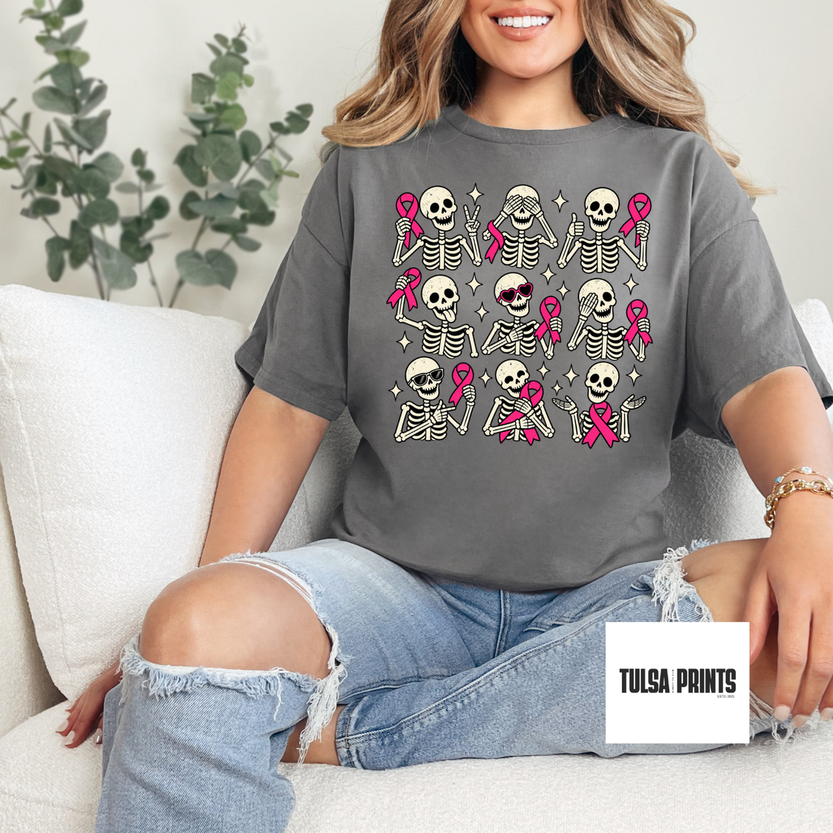 DTF PINK RIBBON SKELLY TRANSFER