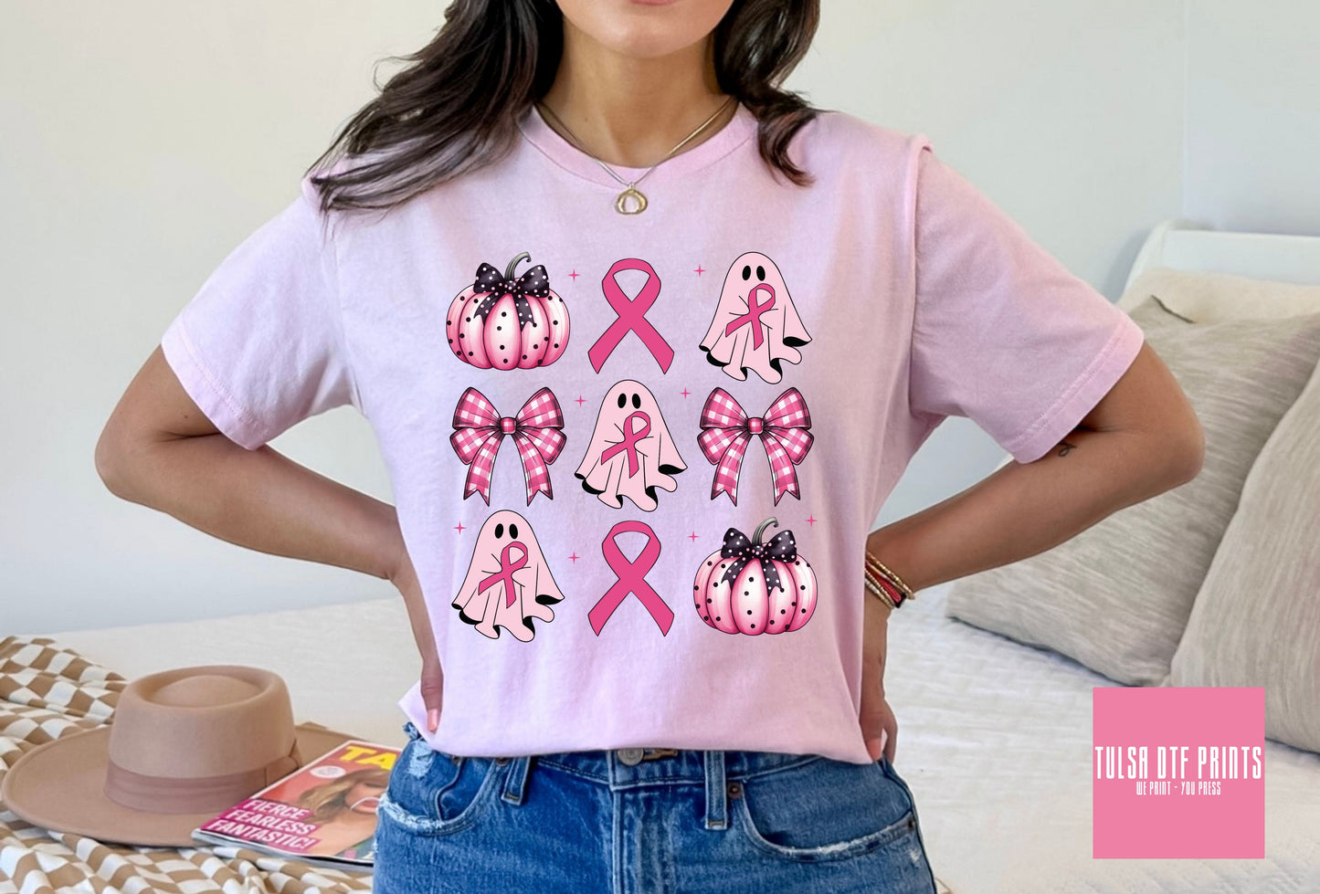 DTF GHOST W/ PINK RIBBON AWARENESS TRANSFER