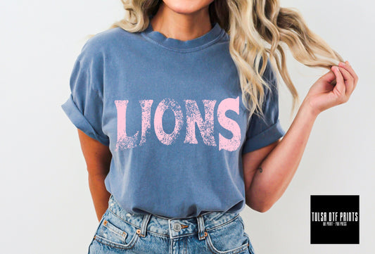 DTF LIONS PINK GRUNGE MASCOT TRANSFER