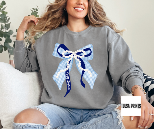 DTF COZY SEASON BLUE GINGHAM BOW TRANSFER