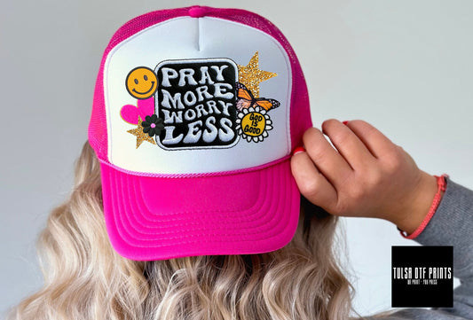 DTF PRAY MORE, WORRY LESS FAUX HAT PATCH TRANSFER