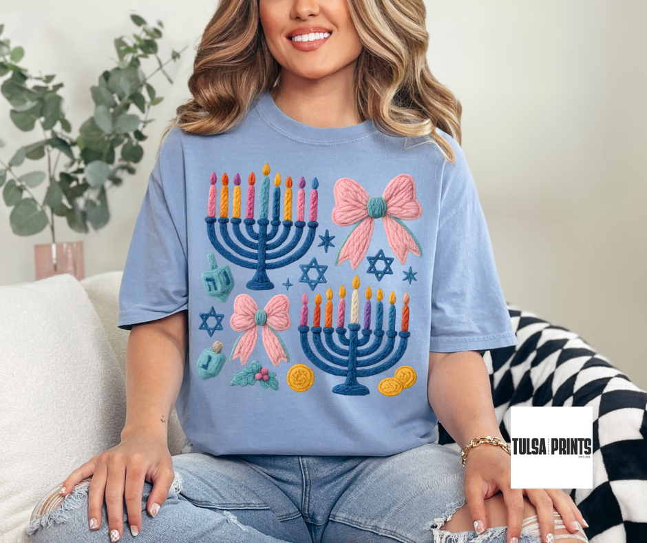 DTF BOW & BRIGHT HANUKKAH TRANSFER