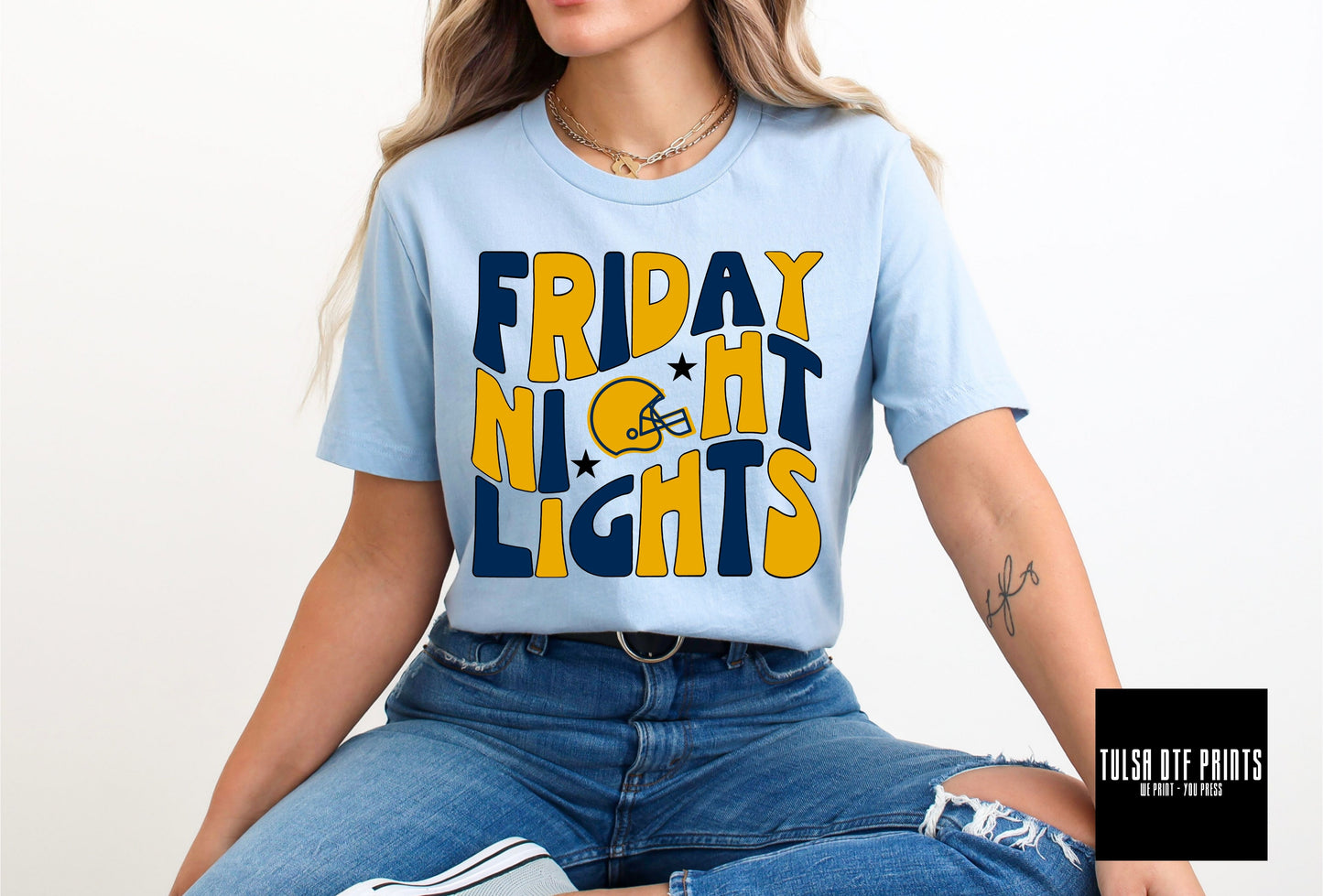 DTF FRIDAY NIGHT LIGHTS NAVY/YELLOW TRANSFER