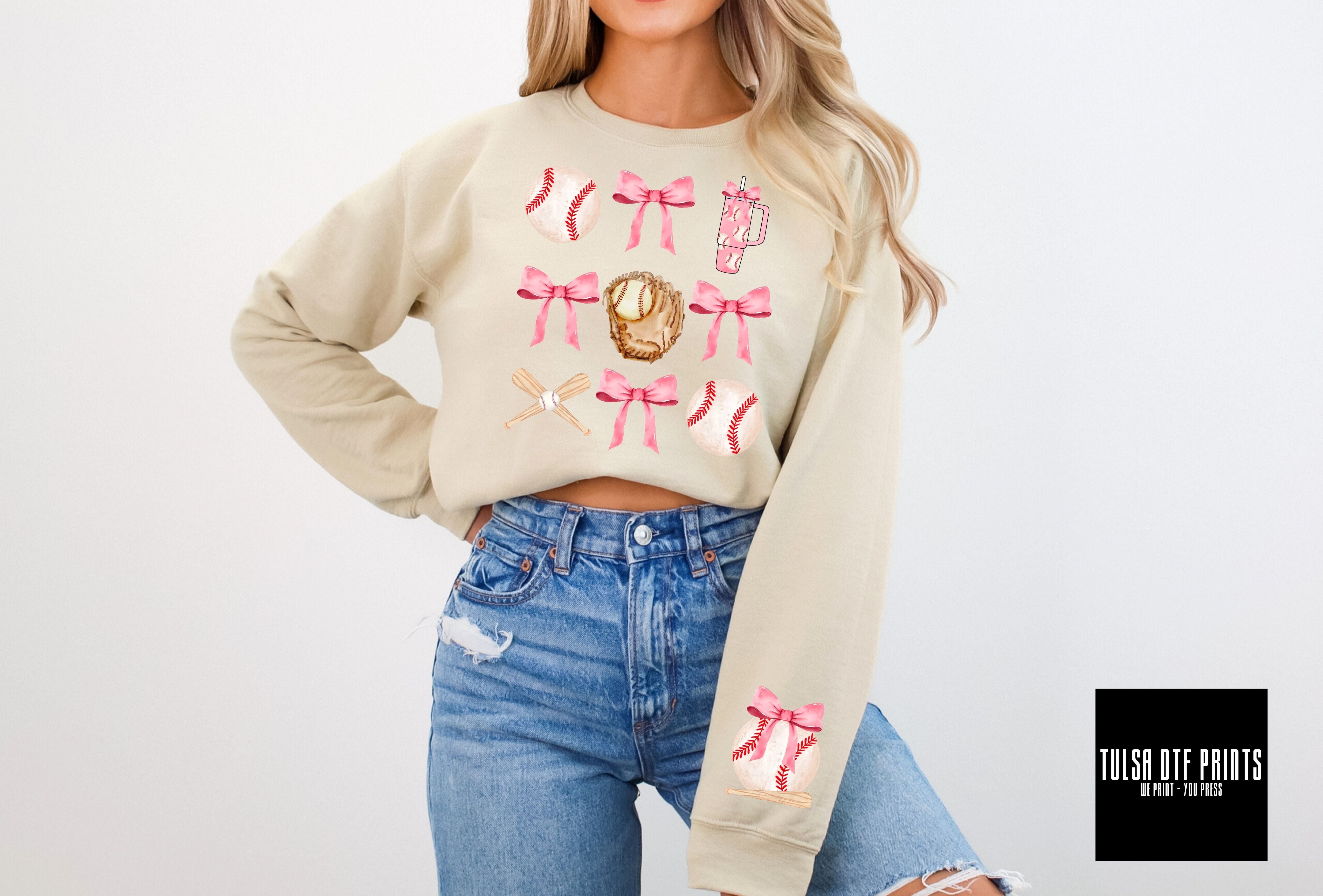 DTF COQUETTE BASEBALL STUFF & BOWS W/ SLEEVE TRANSFER – Tulsa DTF Prints