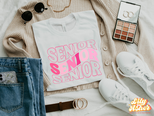 DTF SENIORS WAVY BUBBLE STACKED TEXT IN PINK TRANSFER