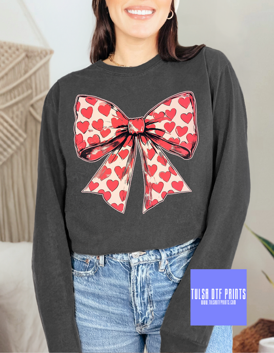 DTF HEART PATTERENED BOW TRANSFER