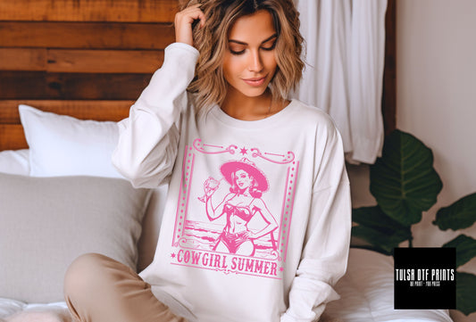 DTF COWGIRL SUMMER RETRO PINK TRANSFER