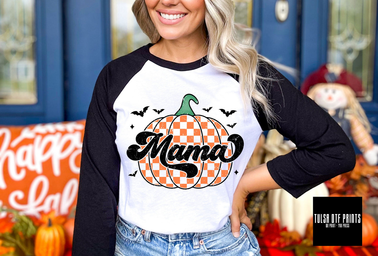 DTF MAMA CHECKERED PUMPKIN TRANSFER