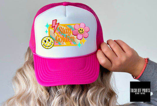 DTF STAY GOLDEN FAUX HAT PATCH TRANSFER