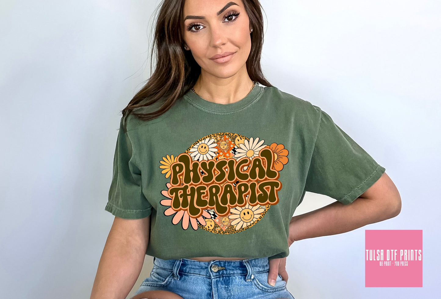 DTF PHYSICAL THERAPIST RETRO GROOVY FLORAL TRANSFER
