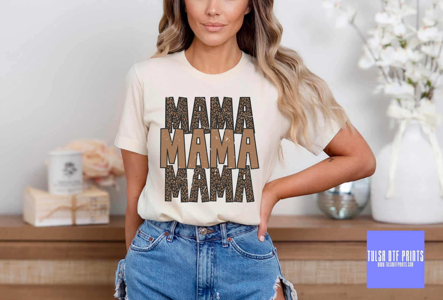 DTF MAMA STACKED BROWN LEO TRANSFER