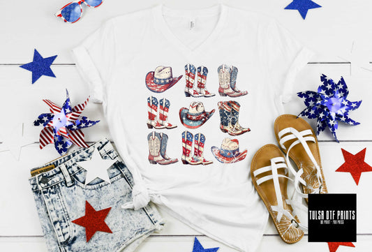 DTF FOURTH OF JULY COWBOY BOOTS & HATS TRANSFER