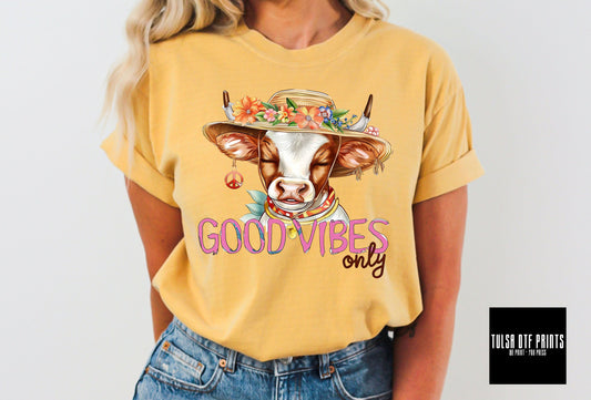 DTF GOOD VIBES ONLY HIPPIE COW TRANSFER