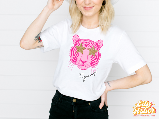 DTF TIGERS PREPPY MASCOT IN PINK TRANSFER