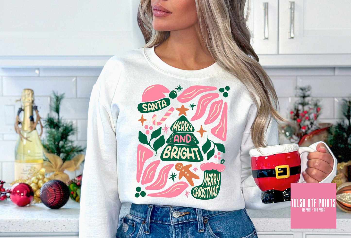 DTF MERRY & BRIGHT RETRO FLORAL TRANSFER