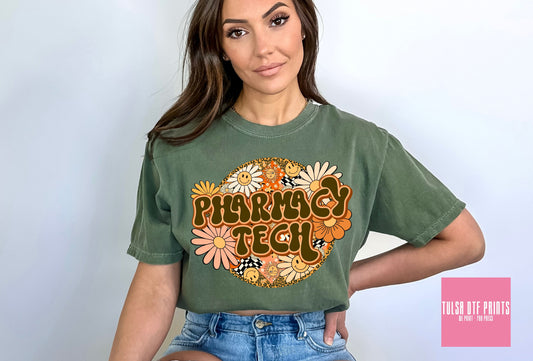 DTF PHARMACY TECH RETRO GROOVY FLORAL TRANSFER