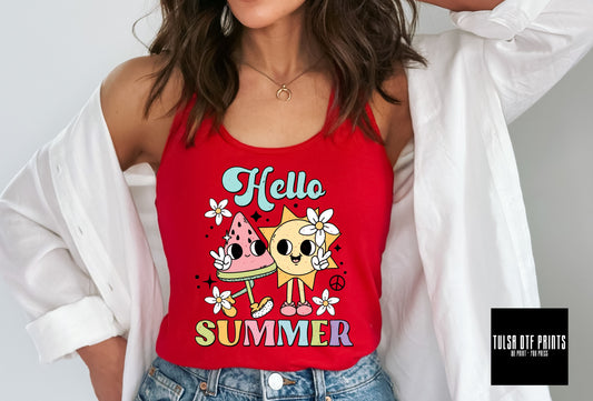 DTF HELLO SUMMER FUN RETRO DESIGN TRANSFER