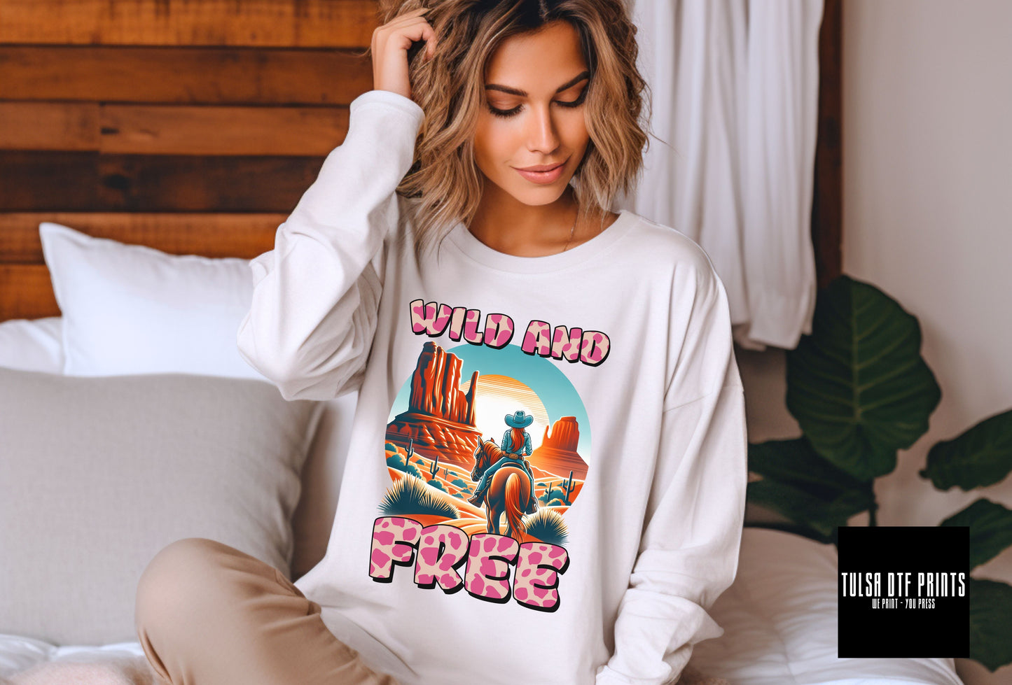 DTF WILD & FREE COWGIRL SUNSET TRANSFER