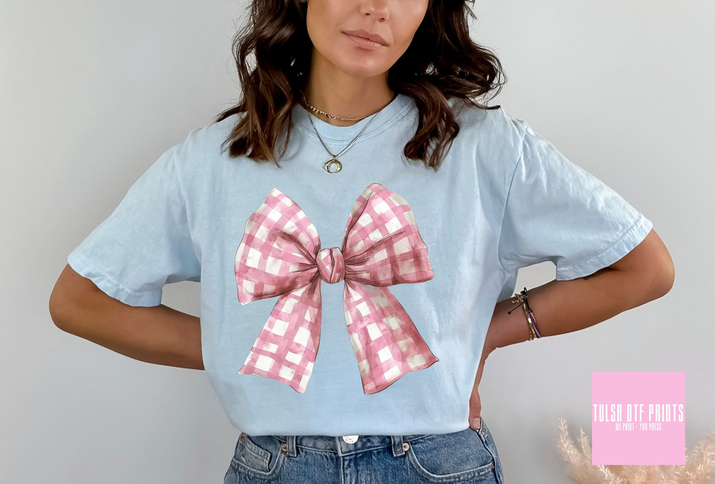 DTF PINK PLAID BOW COQUETTE TRANSFER