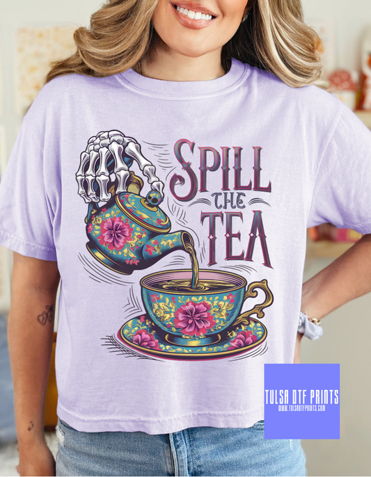 DTF SPILL THE TEA FLORAL SKELLY TRANSFER