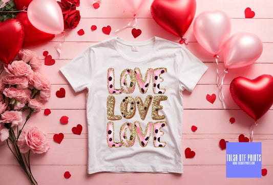 DTF LOVE STACKED POLKA DOTS FAUX GLITTER TRANSFER