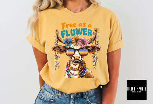 DTF FREE AS A FLOWER HIPPIE COW TRANSFER