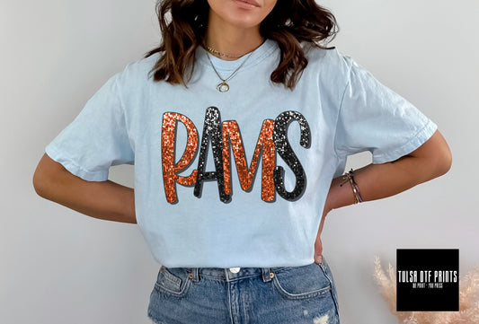 DTF RAMS ORANGE/BLACK FAUX SEQUIN SHADOW TEXT TRANSFER