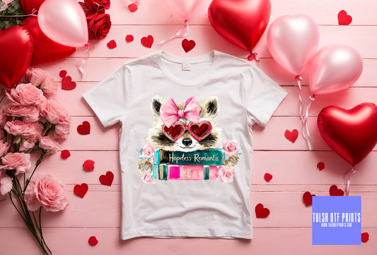 DTF RACOON HOPELESS ROMANTIC TRANSFER