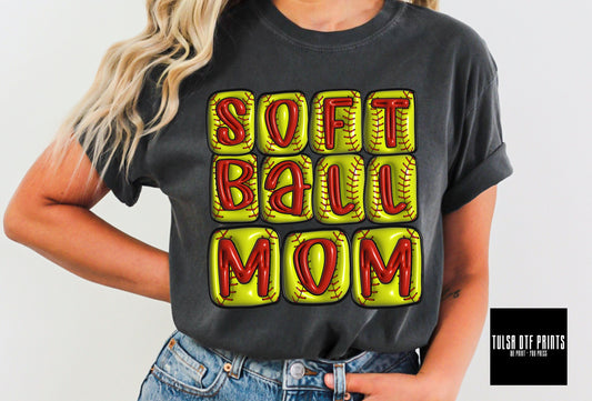 DTF SOFTBALL MOM 3D INFLATED LETTERS TRANSFER