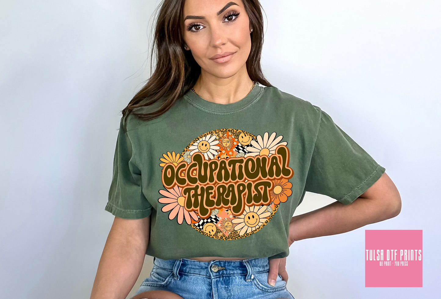 DTF OCCUPATIONAL THERAPIST RETRO GROOVY FLORAL TRANSFER