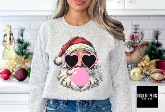 DTF SANTA W/ PINK HEART SUNGLASESS TRANSFER