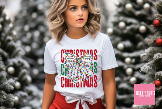 DTF CHRISTMAS LIGHTS BOW W/ TEXT TRANSFER