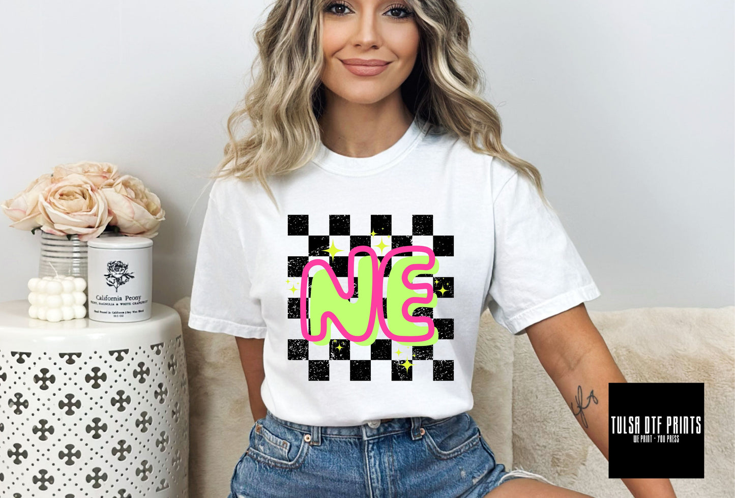DTF NEBRASKA NEON CHECKERED STATE TRANSFER