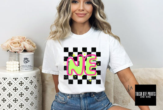 DTF NEBRASKA NEON CHECKERED STATE TRANSFER