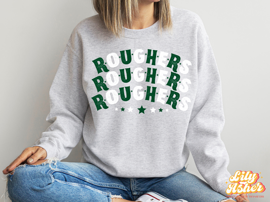 DTF ROUGHERS DARK GREEN-WHITE STACKED TEXT W/ STARS TRANSFER