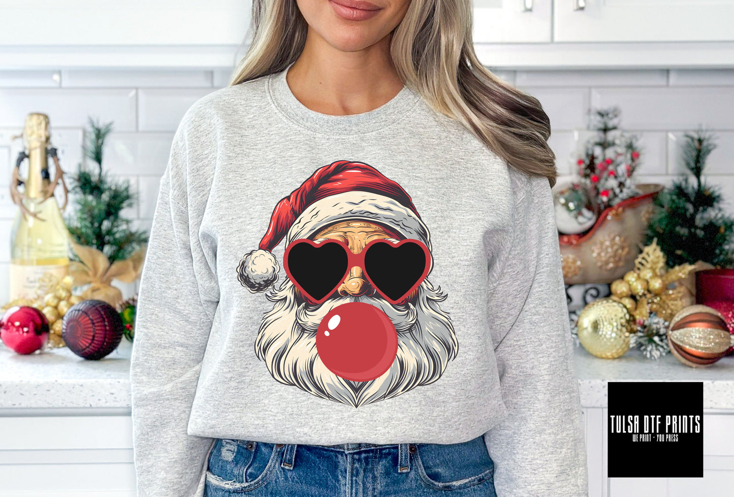 DTF SANTA W/ RED HEART SUNGLASESS TRANSFER