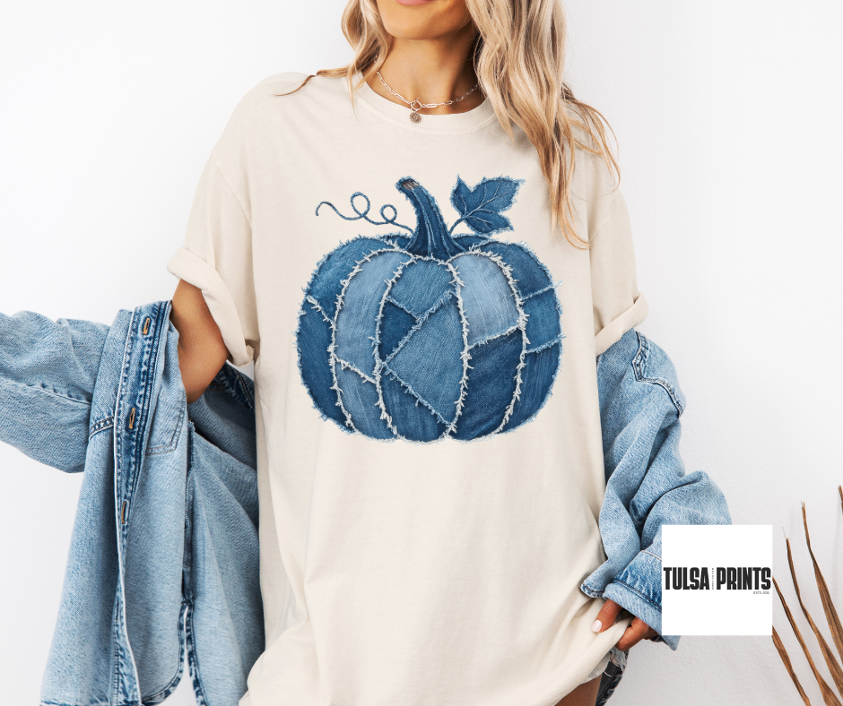 DTF DENIM PATCHWORK PUMPKIN TRANSFER