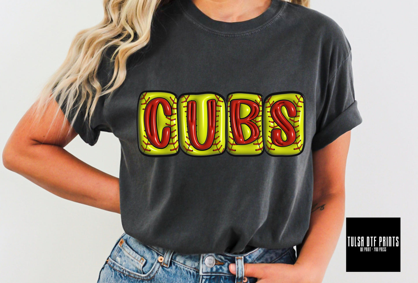 DTF CUBS SOFTBALL 3D INFLATED LETTERS TRANSFER